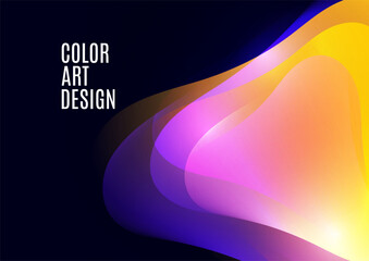 Smooth overlapping transparent shapes. Bright gradient flow, dynamic liquid texture. Fashion art for cover, poster, web, page, social media, announcement, postcard. Vector