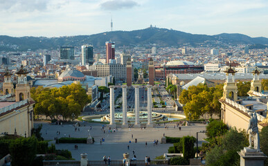 Barcelona, view of Plaza Espana, from the National Art Museum of Catalonia