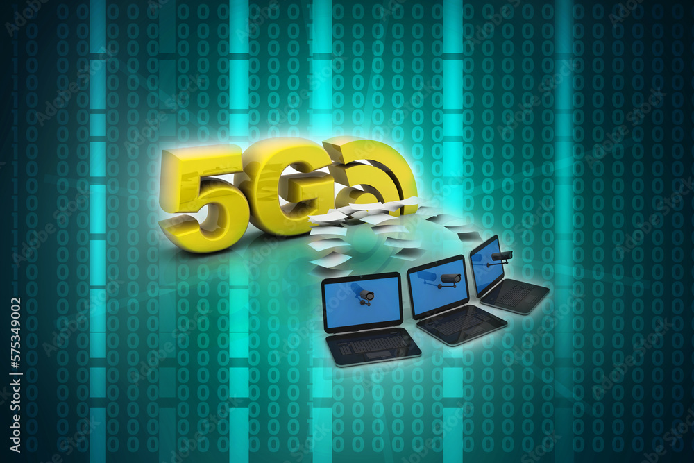 Poster 3d rendering 5g network 5g connection with laptop