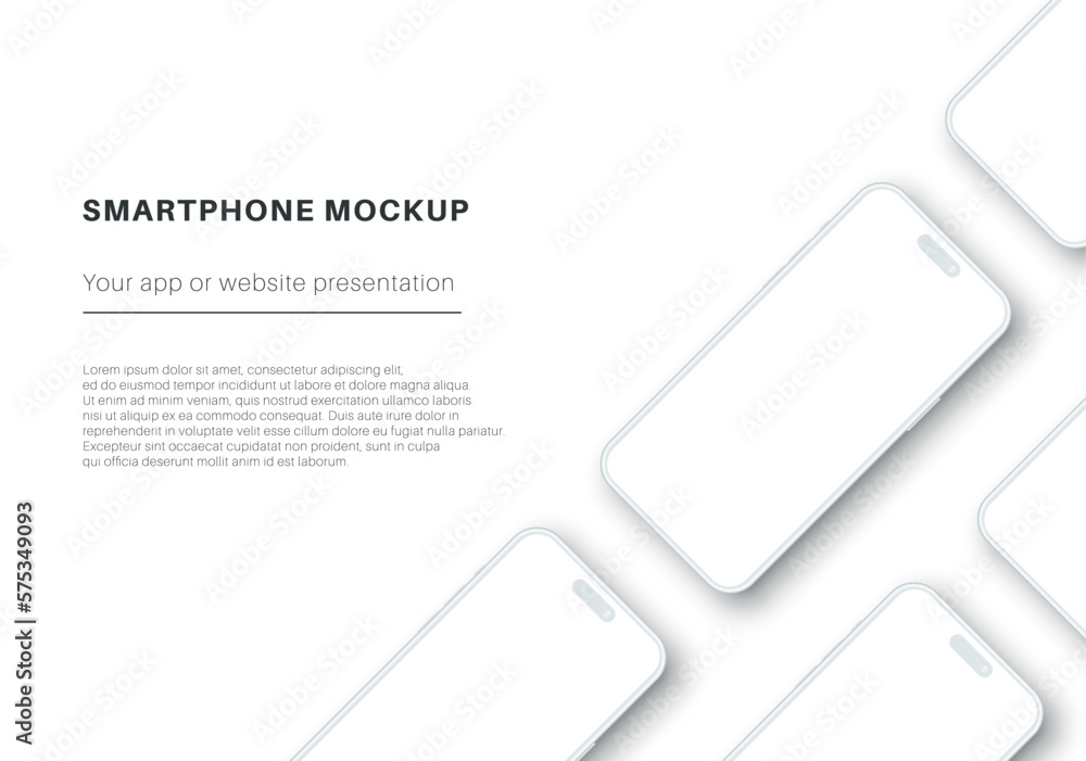 Wall mural white smartphone mockup. template for your app presentation. phone blank screen with space for text.