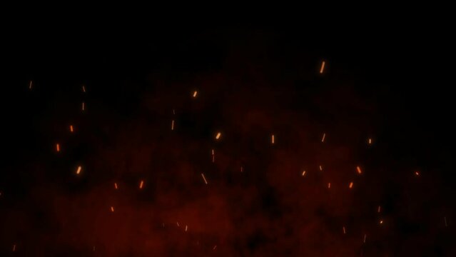 opening animation of flying fire particles on black background
