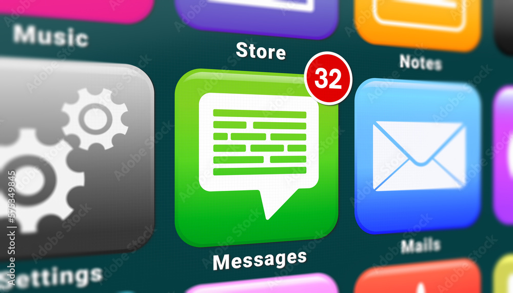 Aufkleber illustation of a smartphone screen. in focus a message app with notifications.