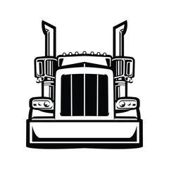 Semi truck silhouette front view black and white vector art in white background. Best for transportation related industry