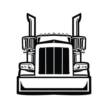 recommend clip art: Semi truck silhouette front view black and white vector art in white background. Best for transportation related industry