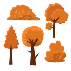 Various variations of simple autumn trees. Autumn day