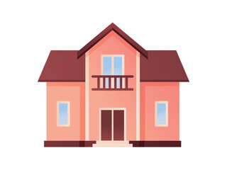 Pink private house. Real estate in city or town and urban architecture. Residental cottage and property. Large building exterior and facade. Cartoon flat vector illustration