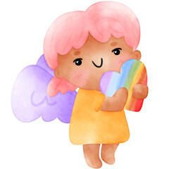 Cupid, angle, rainbow heart, pride month illustration, pride heart