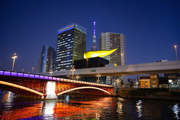 Naklejka premium 東京水辺ライン船上から見える風景(夜景)