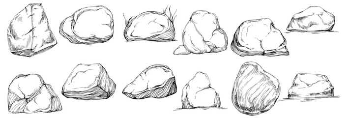 Stone Monochrome sketch vector. Gravel And Pebble. Natural Rocky Slate Lump Engraving Template Hand Drawn In Retro Style Black And White Illustration
