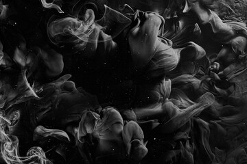 Black dark abstract ocean background. Splashes and waves of paint under water, clouds of interstellar smoke in motion © amixstudio