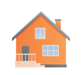 Orange private house. Poster or banner for website. Apartment, facade and exterior. Modern and traditional urban building, real estate and private property. Cartoon flat vector illustration
