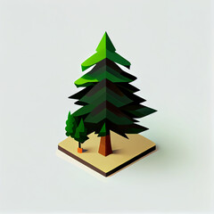 Isometric image of a pine tree. Generative AI 