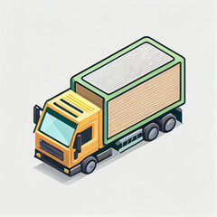 Isometric image of a yellow and green truck. Generative AI. 