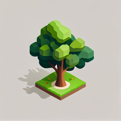 Isometric image of a green tree. Generative AI. 