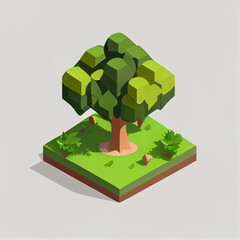 Isometric image of a green tree. Generative AI. 