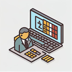 Isometric image of two calculators and a business man. Generative AI. 