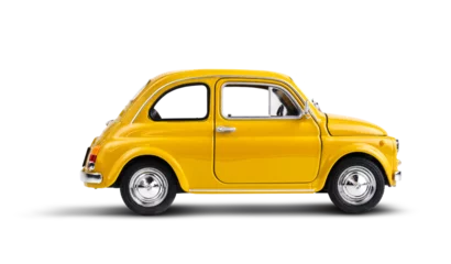 Photo sur Plexiglas Voitures anciennes Yellow toy retro car on transparent background