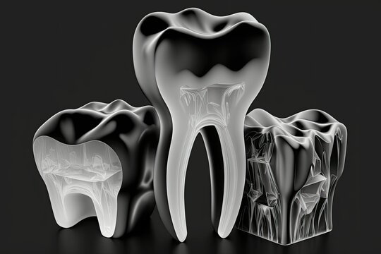 Cavities in teeth. Dental composite photopolymer material is used for fillings, and rabbders are used to apply the material. Concept of dental care provided by a dental office. Generative AI