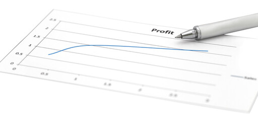 Profit graph with a silver ballpoint