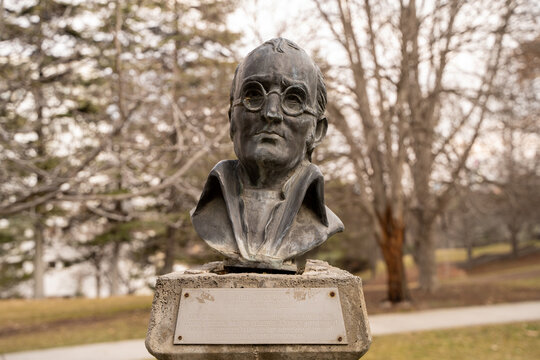 Ankara, Turkey - February 25, 2023: John Dalton statue at Middle East Technical University. John Dalton is best known for introducing the atomic theory into chemistry.
