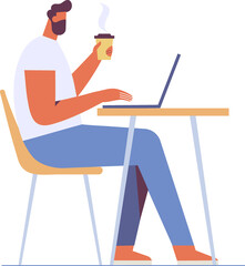 Young people working laptop flat illustration