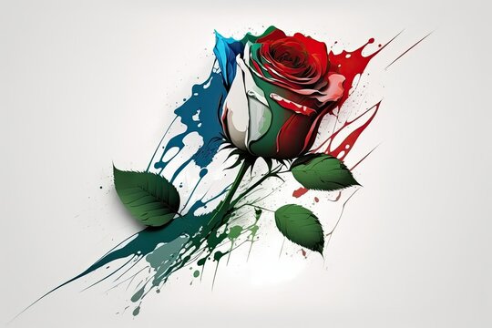 a single red rose against a white background. Generative AI