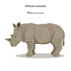 graphic vector outline illustration with rhinoceros
