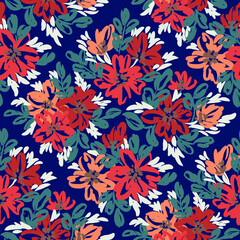 Fototapeta na wymiar Ditsy. Seamless floral pattern with bright colorful flowers and leaves. Elegant template for fashion prints. Modern floral background. Fashionable folk style. Ethnic style. Boho.