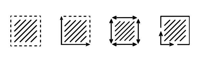 Square area icon. The sign of the coordinate axes. Flat math graph coordinate system icon. Measurement of the earth's surface. Place the dimensions icon. vector outline set eps10