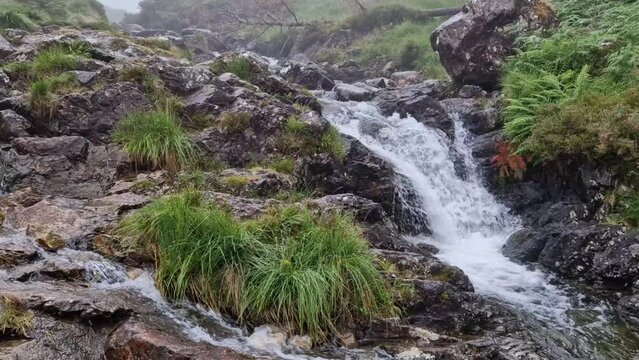 Small waterfall on Cader Idris peak in wales , United Kingdon 2022.