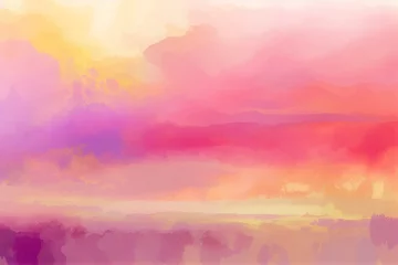 Zelfklevend Fotobehang Pink, purple, orange, red, yellow Watercolor Background, Artistic Abstract Backdrop, Generative AI © Vig