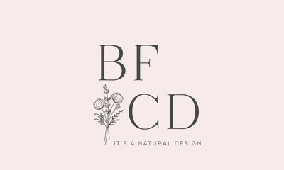 Botanical Floral element Hand Drawn Logo with Wild Flower and Leaves. Logo for spa and beauty salon, boutique, organic shop, weddings, floral designer, interior, photography, and cosmetic.