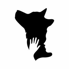 Black silhouette of a wolf's head and a girl