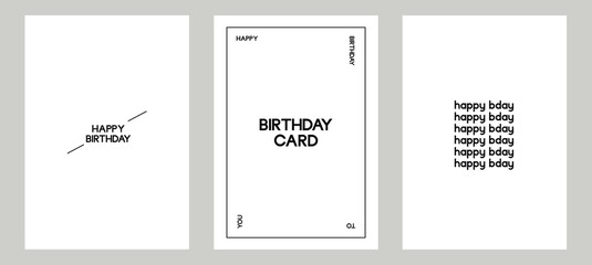 Set of minimalistic Happy Birthday posters. Vector illustrations. Postcards, cards, covers