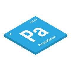 Protactinium, Pa, periodic table element with name, symbol, atomic number and weight. Synthetic radioactive element with potential uses in scientific research and nuclear power.
