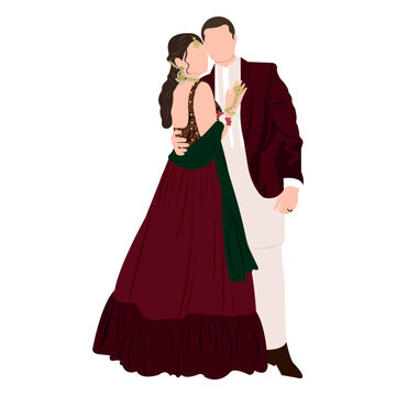 Vector Vector Cute Indian Couple Cartoon In Traditional Dress Posing For Wedding Invitation Card Design	
