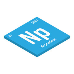 Neptunium, Np, periodic table element with name, symbol, atomic number and weight. Synthetic radioactive element with potential uses in scientific research and nuclear power.