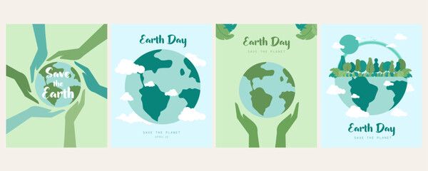 Earth Day. Save the Planet. Ecology and environmental protection. Can be used as a postcard or for printing. Vector illustration in flat style. Collection, set of vector illustrations.