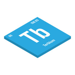 Terbium, Tb, periodic table element with name, symbol, atomic number and weight. Rare earth metal with various industrial uses, such as in certain types of lighting and as a component in certain types