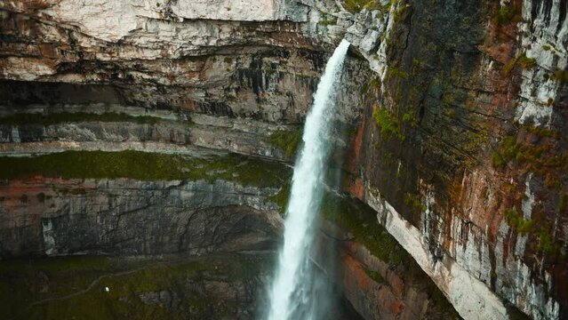 Tobot waterfall in the mountains of Dagestan, Caucasus, Russia. Summer landscape. Famous torist destination

