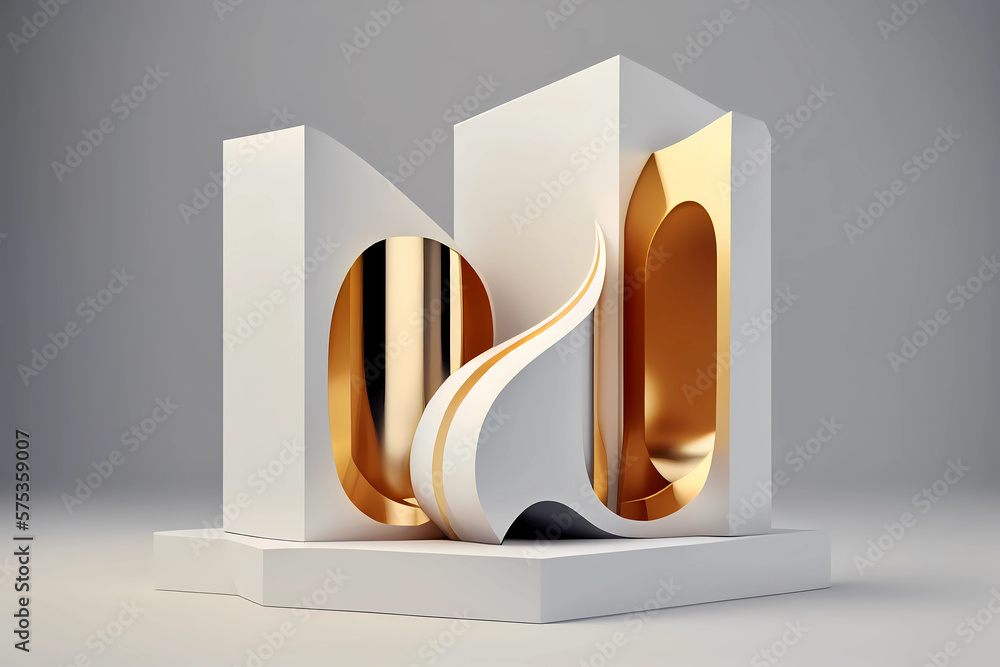 Poster 3d abstract podium minimal geometric white and gold background generative ai