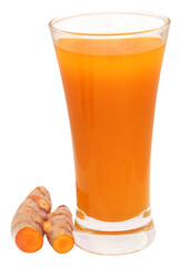 Fresh turmeric with extract in a glass