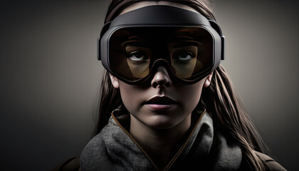 A Women Wearing VR glasses, futuristic, virtual reality environment in VR glasses, Innovate and future technology concept, ai generative 