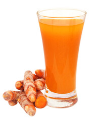 Fresh turmeric with extract in a glass