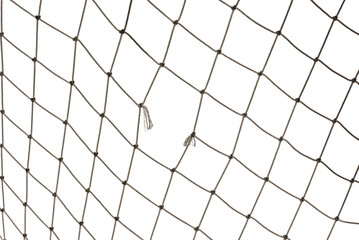 Football or tennis net. Rope mesh on a white background close-up