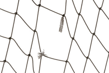 Football or tennis net. Rope mesh on a white background close-up