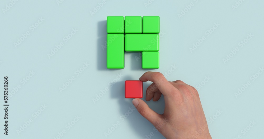 Poster business process management and automation concept with person moving wooden pieces on flowchart dia