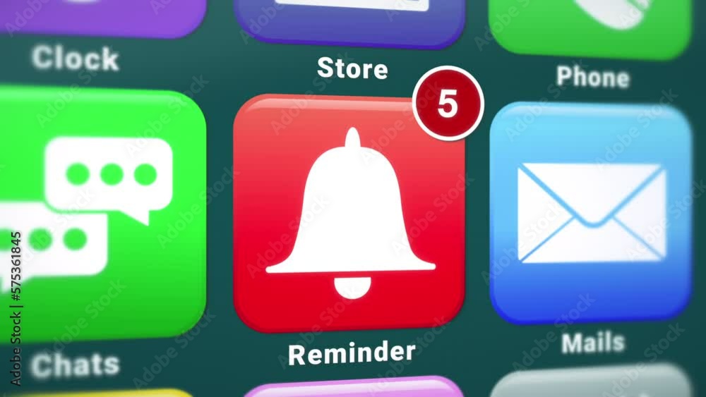 Aufkleber video animation of a smartphone screen. in focus a reminder app with notifications. moving backgroun