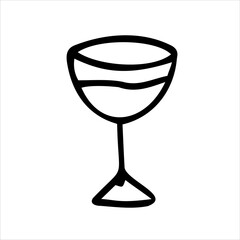 A wine glass. Vector hand-drawn doodles. Design, template, sketch, clipart, logo.