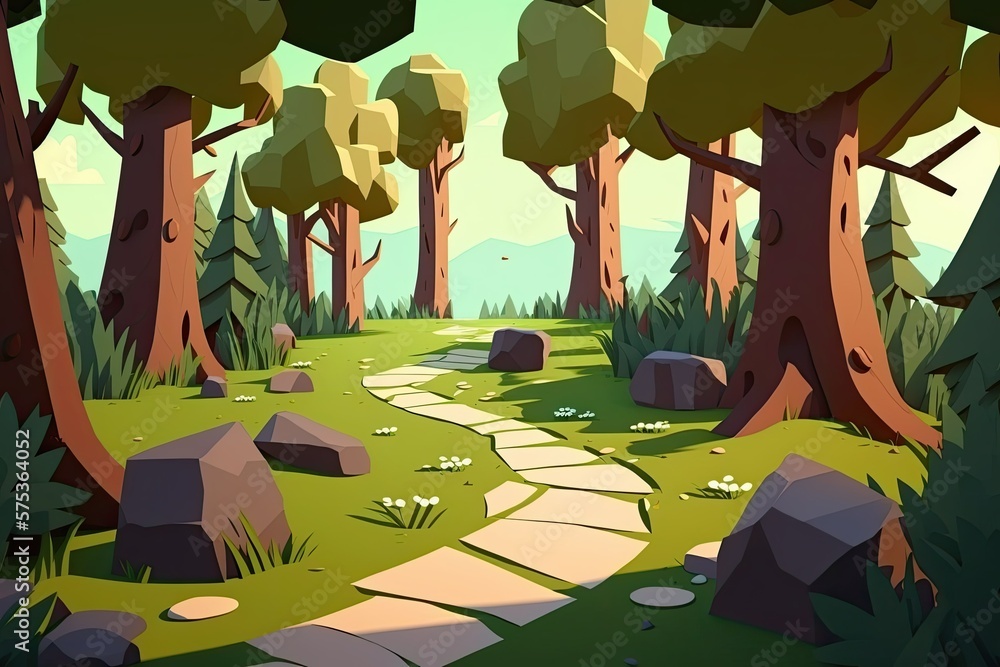 Poster through the thick of it a footpath in the forest. generative ai